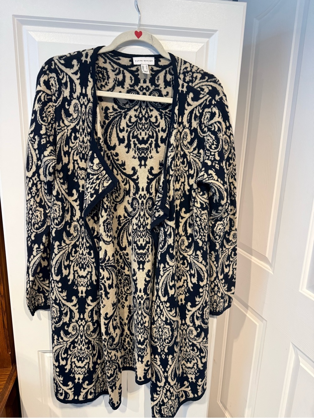 Susan Graver Black and Cream Patterned Open Cardigan